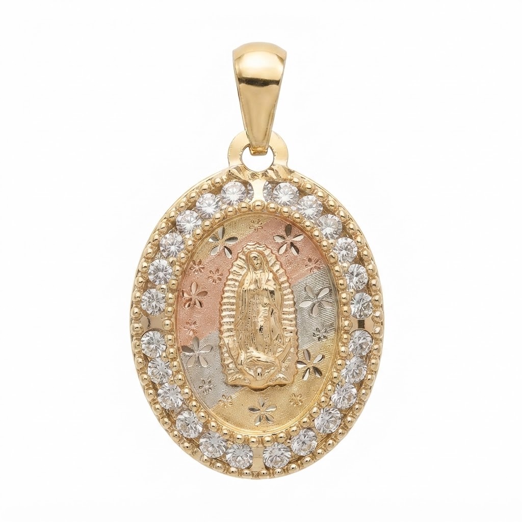 Medalla 280.0 3 Oros Virgen de Guadalupe oro 10 kilates con piedra